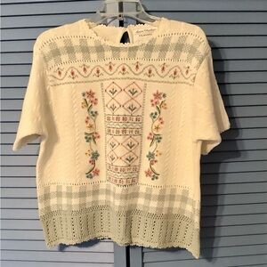 Marisa Christina Vintage Cotton Sweater Boxy Embroidery Large